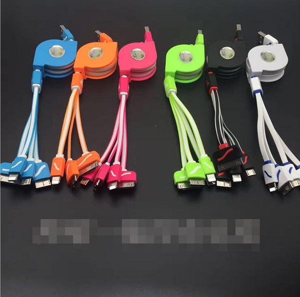 Android telescopic multi-function four-in-one fast charging cable high-speed charging cable 1M Length 6 Colors For mobile smartphone