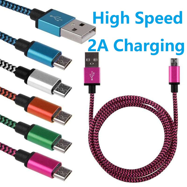 High Speed Quality Micro V8 Type C USB Cable Data Charger 2A Charging Cord Braided Android For Samsung s6 s8 s9 s10 Huawei phone ip 6 7 8 X