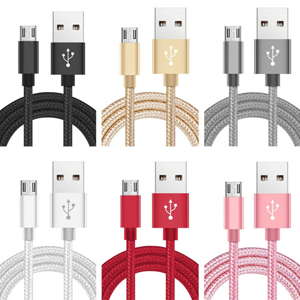 Top Quality 2A Fast Charging Speed 1m 2m 3m 10ft micro v8 5pin alloy braided nylon usb cable for samsung s6 s7 edge android phone