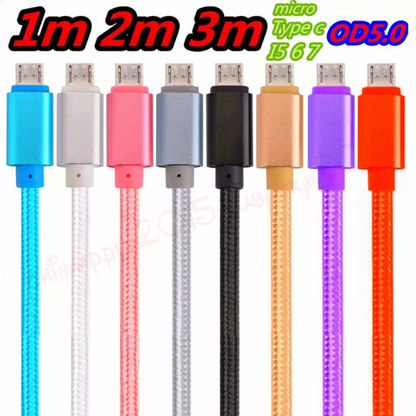 Fabric braided Thick cable micro 5pin cable OD5.0 V8 nylon usb data charger cable for samsung s4 s6 s7 edge for htc lg sony for iphone 5 6 7