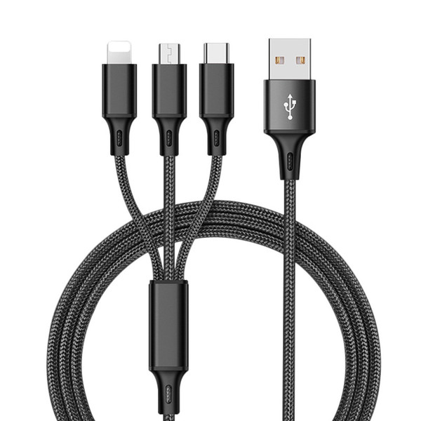 High Quality USB Charger Cable 3 in 1 cable 1.2M Braided USB Charging phone cables for ip5/6/7 samsung smartphones