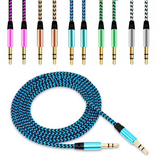 Nylon Aux Cable 3.5mm Male to Male Jack Auto Car Audio Cable Gold Plated Plug Line Cord For Iphone Xiaomi Speaker