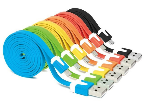 1M 2M 3M Flat Noodle USB Cables Colorful Candy Rainbow V8 Data Sync Charging Cord for HTC All Android Phones 100pcs