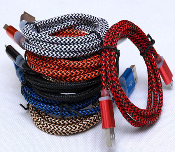 Braided Cables Micro USB 5V 2A V8 Charger Sync Data Cable Cord 3FT 6FT for Mobile Phone 100pcs