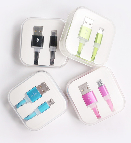 Colorful Flat noodle USB Cable 1M 3FT Data Sync Charger Cables for iPhone Samsung with Crystal Retail Box