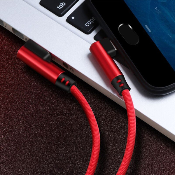 Free Shipping Aluminum Alloy Elbow Cable Made for Game Connecting Bend Wire 90 Degree Nylon Braided Charging Cable Charge for IPx xs Android