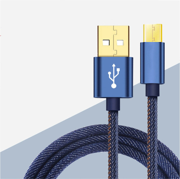 High Quality Denim Braided Cord Gold Plate Fast Charging&Sync Cable USB Type-C Waterproof Wire Compatible with iP X 8 Samsung Galaxy Note