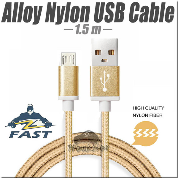 Micro USB charging cable 1.5M 5FT Alloy Nylon Mesh Data Sync USB Cable