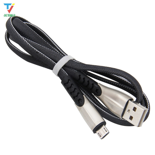 USB Cable Zinc Alloy Flat Braided Charging Micro USB Cable for Samsung S7 S6 Huawei HTC Android Phone Charger Sync Cables