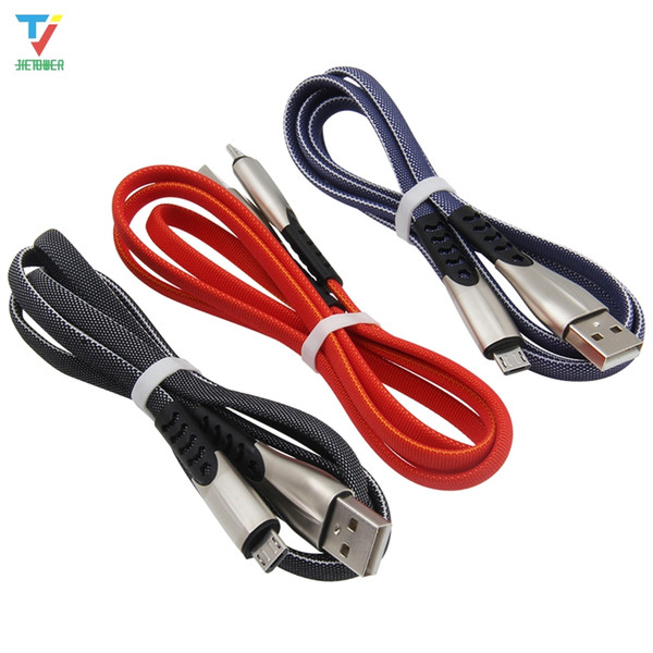 1m Micro USB Cable Zinc Alloy Flat Braided Microusb Charger Cord For Huawei Xiaomi LG Andriod Microusb Mobile Phone Cables 50pcs/lot