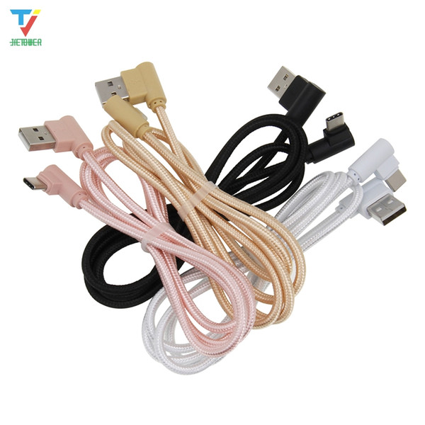 500pcs/lot 2side 90°L-shaped cloth Braided data cable micro 5pin usb/Type-C USB C cable Date Sync Charger Cable for Sumsung HTC