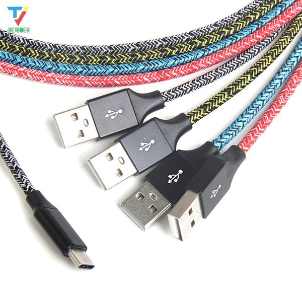 300pcs/lot 1m 2m 3m Colorful Cloth yarn micro 5pin fabric nylon braided usb data sync charger cable for samsung typeC type-c usb c 2A