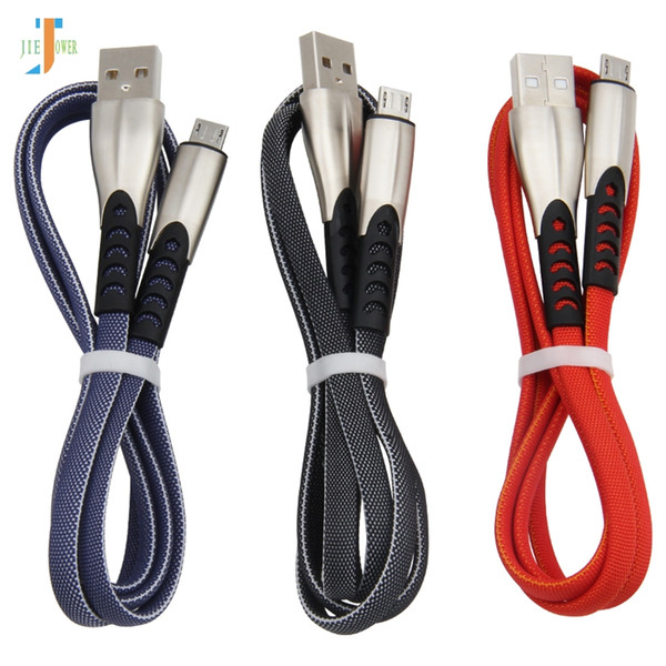 300pcs/lot 1m Micro USB Cable Zinc Alloy Flat Braided Microusb Charger Cord For Huawei Xiaomi LG Andriod Microusb Mobile Phone Cables