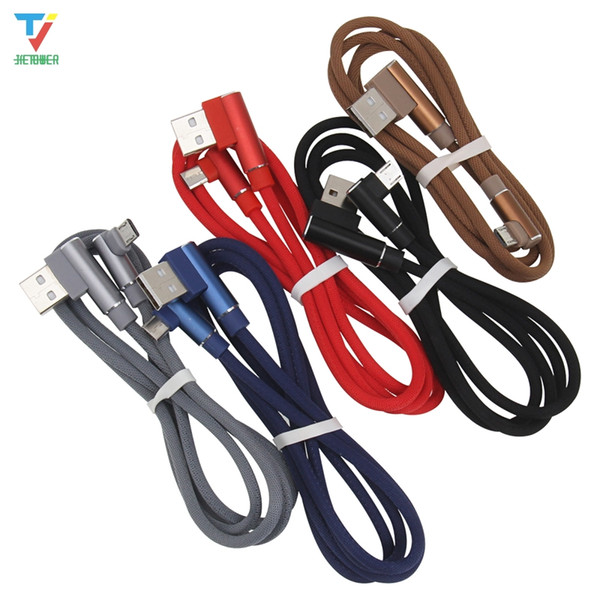 500pcs/lot 1m/2m/3m 2side 90 Degree L-shaped cloth Braided Fabric Cloth USB Data Cable Type-c micro usb Android Cable for Xiaomi Samsung