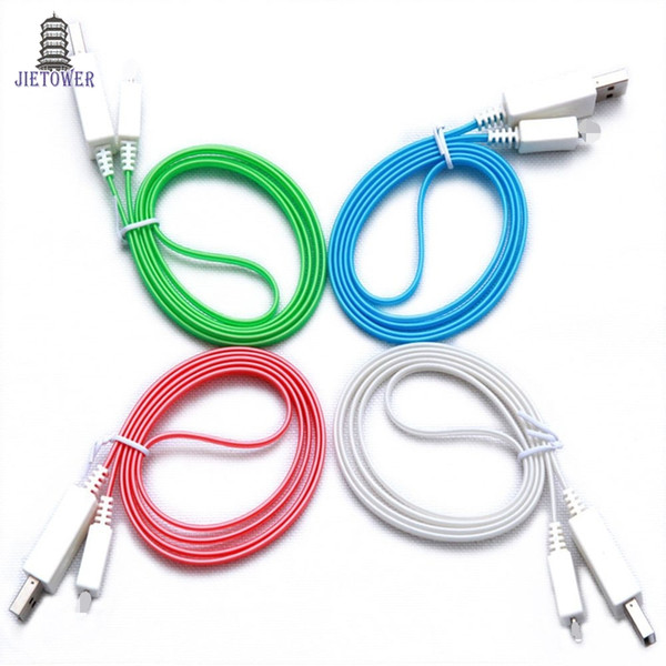 100pcs/lot High Quality 4 Colors Beautiful 1M LED Light USB Cable EL shine Light Charger Data Sync Cord For Micro USB