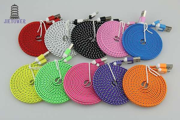 500pcs/lot Portable Flat Noodle Nylon Fabric V8 Micro USB/Type-C usbC Data Sync Charge Adapter Cable for Samsung SONY Xperia Huawei