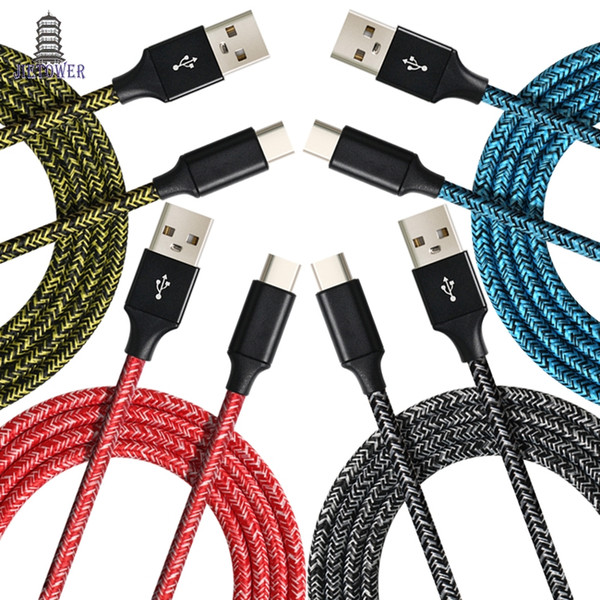 500pcs/lot Colorful Cloth yarn 1M 2m 3m fabric nylon braided Micro 5pin / Type-C data cable for huawei xiaomi ht