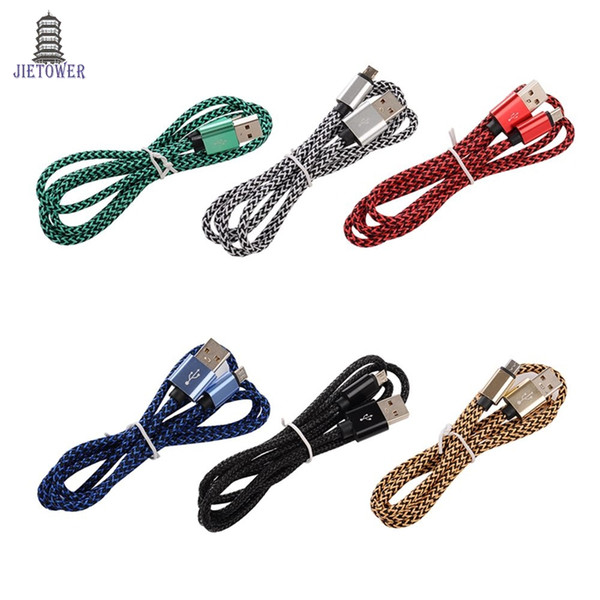 100pcs/lot Metal double color nylon woven twist wire usb data sync charger cable cord for samsung lenovo huawei android phones