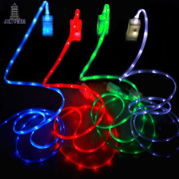 500pcs/lot High Quality 4 Colors Beautiful 1M LED Light USB Cable EL shine Light Charger Data Sync Cord For Micro USB