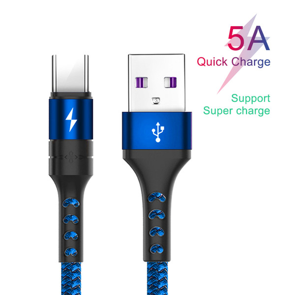 5A USB Type C Fast Charging Cable For Huawei P20 Mate 9 10 Pro For SamSung Galaxy S8 Plus Charge Data Cable