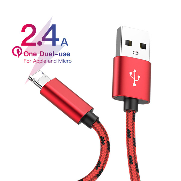 Dual Charging USB Cable Micro USB 2 in 1 Port For iphone XS MAX XR X Android Phone For Samsung Huawei Xiaomi Cables