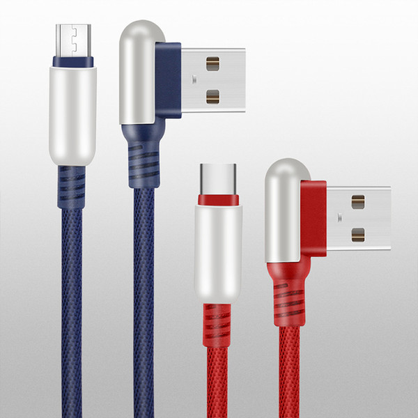 Zinc Alloy Elbow Micro USB Fast Charging Cable For Samsung S6 S7 Xiaomi 2 Redmi Note 4 4X Phone 2A Charger Cables 1M