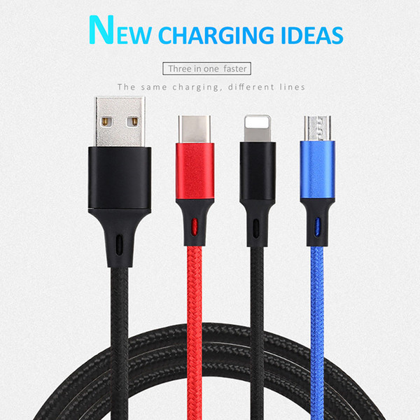 3 In 1 Lighting Charger Cable For iPhone X 7 8 6 Plus Micro USB Type C For Samsung Xiaomi 5 Fast Charging