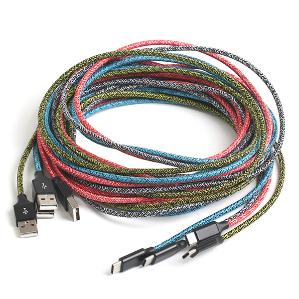 1m2m3m Colorful Cloth yarn micro 5pin 8pin fabric nylon braided usb data sync charger cable for samsung iphone typeC 2A 400pcs/lot