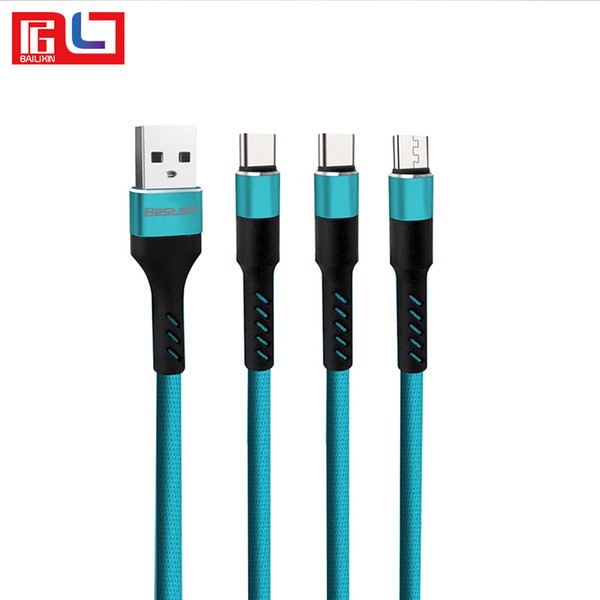 Bestsin 3 in 1 1.2M Charger Cable Type C Micro Usb Data Cable For Samsung Mobile Phone With Retail box/OPP