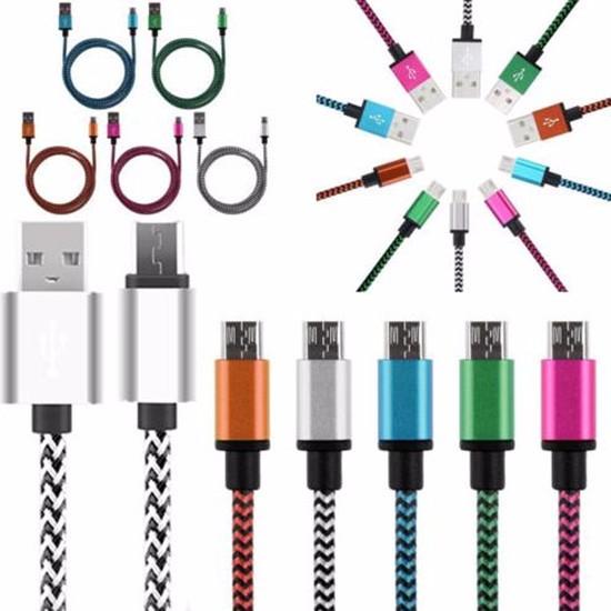 1m 2m Colorful Aluminum Alloy Micro Fabric Nylon Braided USB Data Sync Charger Cable Accessory For V8 Android Phone