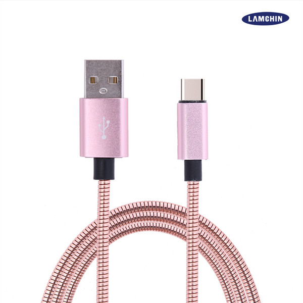 Druable Gilding Helix Tube Soft Metal Tube USB Cable Charge Cable for Android Type C for Samsung Huawei