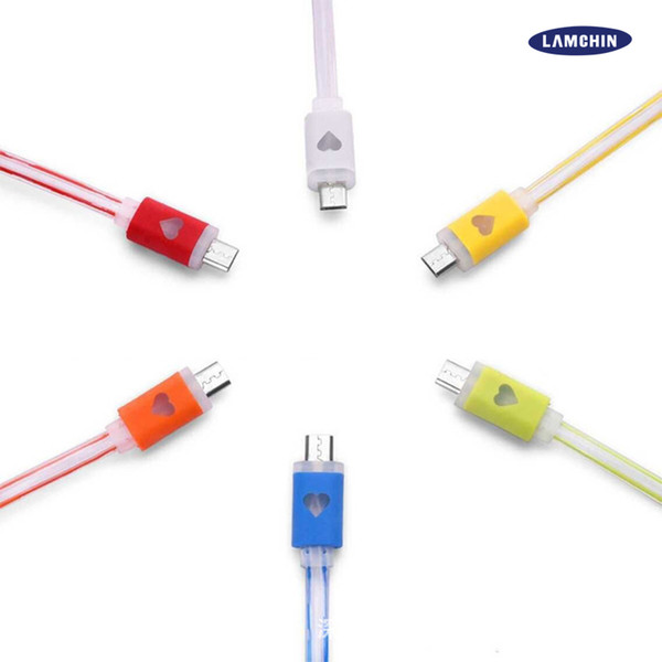 LED Light Micro USB cable V8 Data Cable LED Color Light Data Smiley Flashing Cable 1M/3FT Noodle Streamer Charging Cords