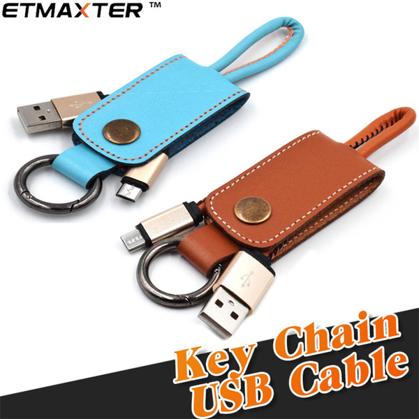 Leather Lanyard Metal Keychain Charger Cable New Durable USB Portable Cable for Iphone X Xs Max Samsung Galaxy note 9