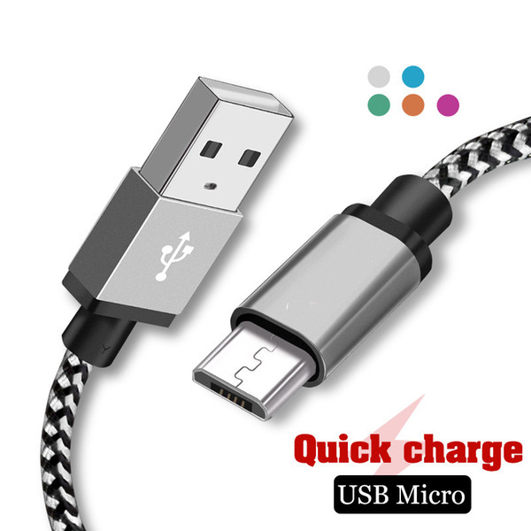 1M/2M/3M Nylon Braided Micro USB Cable 1M 2M Fast Charging Data Charger Cabel For Samsung Huawei Xiaomi Android Microusb Phone Cable