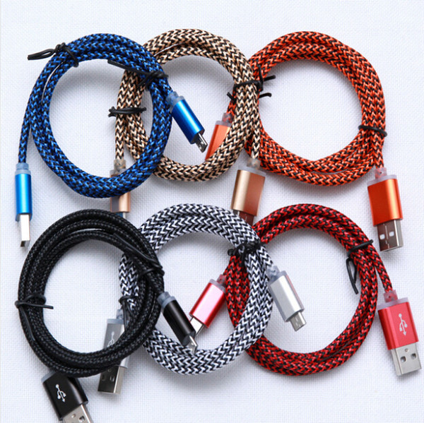 1M 3FT 2M 6FT Strong woven Braid Metal connector Micro USB Cable Data Sync Charger Universal for Android