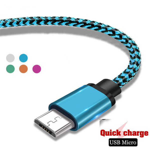 Nylon Braided Micro USB Cable 1M 2M 3M Fast Charging Data Charger Cabel For Samsung Huawei Xiaomi Android Microusb Phone Cables