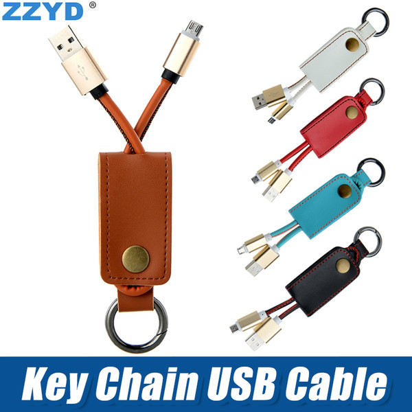 ZZYD Keychain Cable Durable Leather USB Cable Portable Lightning Charger Cable for Iphone 7 8 X Samsung