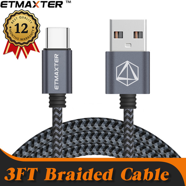 One Year Warranty 1M 3FT Fast Braided USB Cable Micro TypeC Charger Cable for iPhone Samsung with exquisite retail package