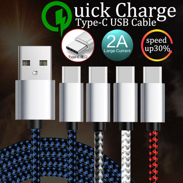 2.0M Android TYPE C usb cable Long Strong Braided USB Charger Cable Data Line Metal Plug Charger for phone