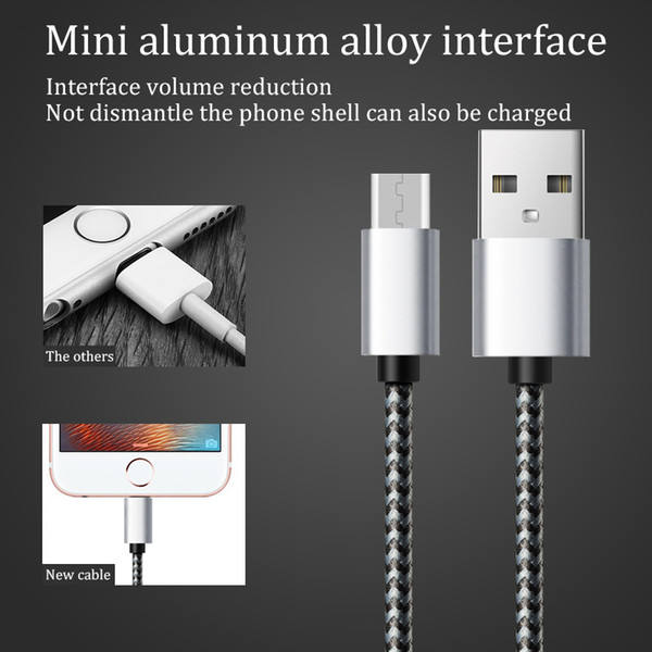 2.0M Android micro usb cable Long Strong Braided USB Charger Cable Data Line Metal Plug Charging for Android device