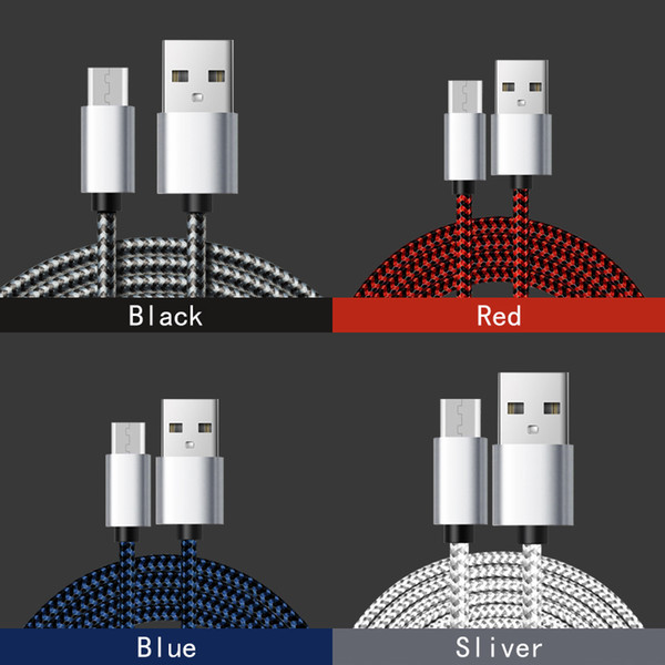 1.0M Android micro usb cable Long Strong Braided USB Charger Cable Data Line Metal Plug Charging for Android phone