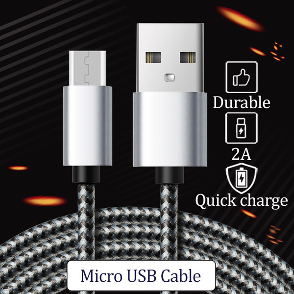 1.5M Android micro usb cable Long Strong Braided USB Charger Cable Data Line Metal Plug Charging for Android phone