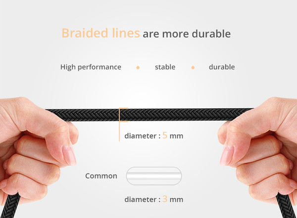 OD 5MM Strong USB cable 1m Braided Charging SYNC Mobile Phone Data Transmission For Iphonex Without Retail Package