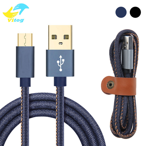 High Quality 2A Cowboy Micro USB iphone charger Cable 1M Fast Charger Denim Braided Cable Mobile Phone USB Cable For samsung huawei xiaomi