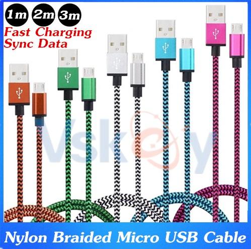 2pcs 1m 2m 3m Nylon Braided Micro USB Cable For Samsung HTC Huawei Xiaomi LG Moto Android Mobile Phone Fast Charging & Sync Data Cable