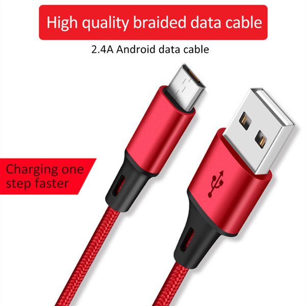 Nylon 2.4A Charging Sync Data Cable For Samsung S7 S6 Edge Micro USB Fast Charge Line