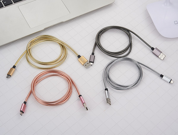 Real 2A Fast Charging Charger Cable 1M 3FT Metal Spring Steel Micro USB Sync Data Wire Aluminum Alloy Line Cord For Samsung s7 S8 HTC LG