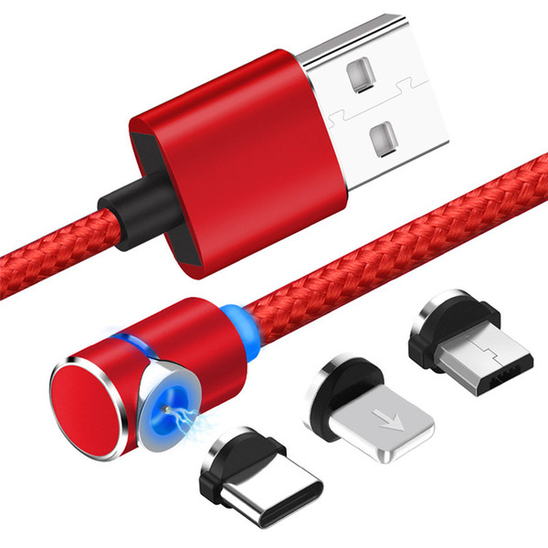 USB charging cable Elbow magnetic suction data line 360 ° nylon round magnetic absorption line for Android iphone type-c factory direct sale