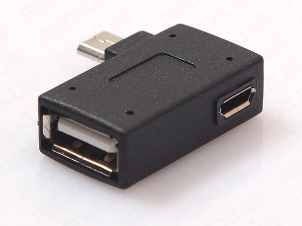 Left Right Angle Micro USB OTG Host Adapter Converter With Micro USB Power Port for smart Mobile Phone and HDD drive data transfer