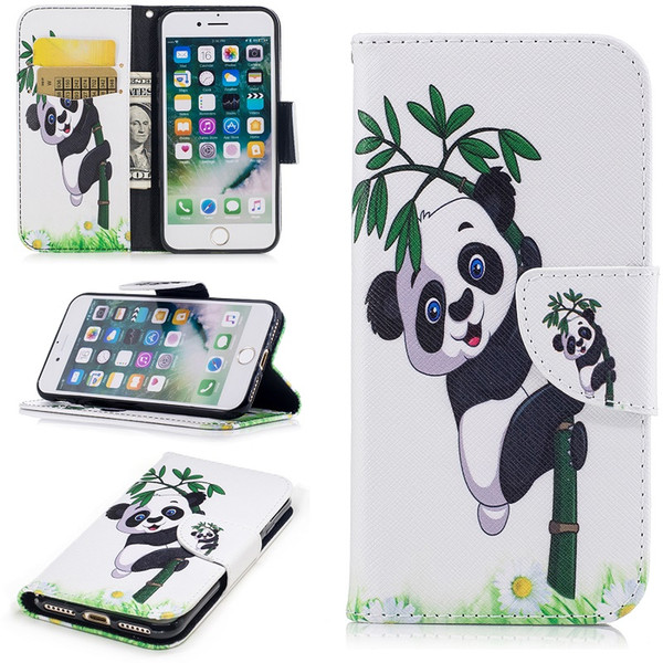 New Flip Wallet Case For iphone7 7Plus 3D Painted cute panda butterfly Leather cartoon cover for iphone6s 6splus 5s SE free shipping